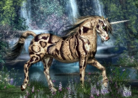 clouded_unicorn - fantasy, waterfall, unicorn, other