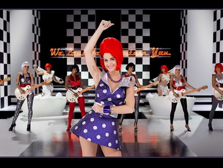 Katy Perry - katy, red wig, perry, katy perry, polka dot, purple dress