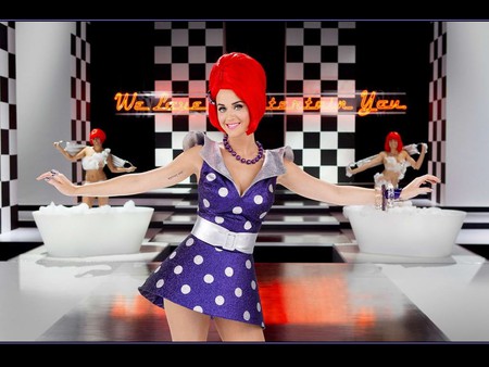 Katy Perry - katy, red wig, perry, katy perry, polka dot, purple dress