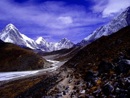 Mountains in Nepal - sky, mountains, rocks, desolate, blue