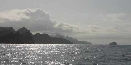 Coast Line - sunlight, grey, clouds, mountains, coast