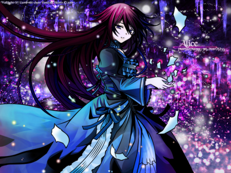 pandora hearts - pandora hearts, purple, blue, dress, alice, long hair