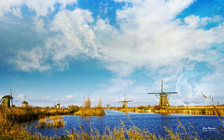 Don_Quixote - cloud, river, windmill, ship