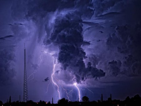 PURPLE LIGHTNING - clouds, purple, night, lightning, sky