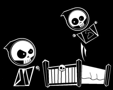 Get Off My DeathBed - white, grim reaper, death, deathbed, black