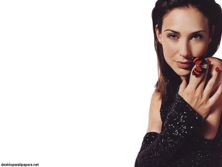 Claire Forlani - dark hair, actress, cute eyes, sweters, female, smile, flowers