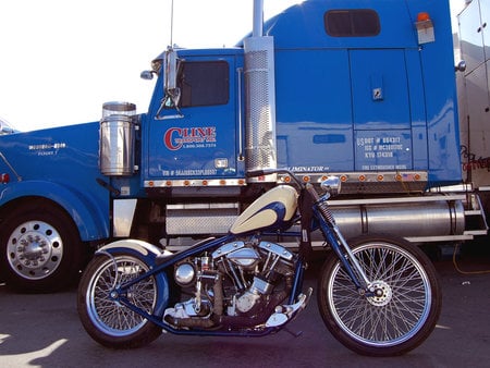 best of two worlds - chopper, harley, truck, big rig