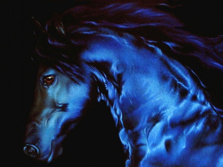 Blue Beauty - horse, 3d, blue, stallion, black, fantasy