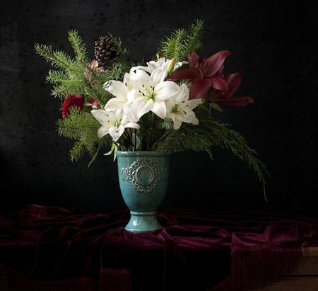 still life - vase, elegantly, beautiful, photography, photo, cool, flower, still life, bouquet, lily, harmony, flowers, rose, nice