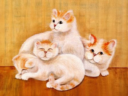 Sweet white cats - cat, animal, painting, kitten