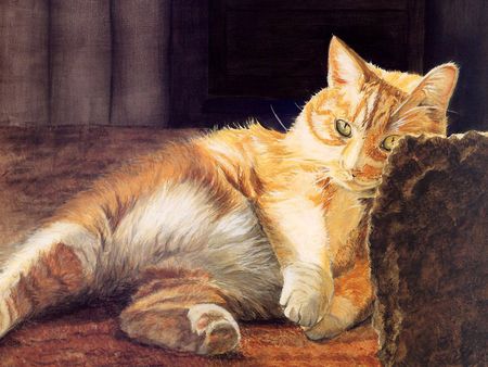 I am resting - cat, animal, painting, kitten