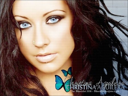 Christina Aguilera ;) - blue, beautiful, butterflies, girl, christina aguilera, brunette