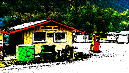 Hollyford camp - colorful, hut, hollyford, new zealand