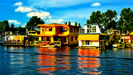 Floating house - house, amsterdam, boat, river