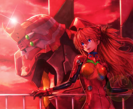 Red Days - pilot, genesis, eva, langley, neon, evangelion, plugsuit, cool, asuka, mecha