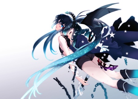 Black rock Shooter - hugging, blue, mato, crying, girls, master, white, kuroi, dead