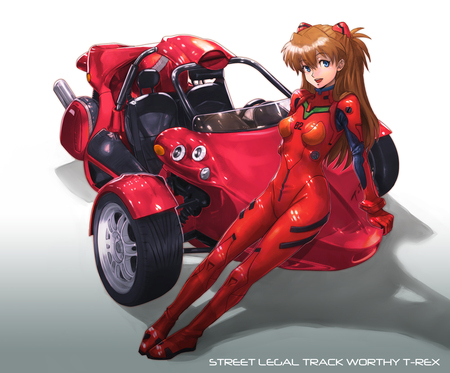 Asuka Langley - pilot, girl, eva, vehicle, evangelion, plugsuit, cool, car, red, tech, mecha