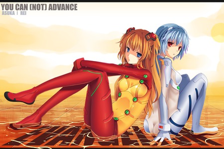 Asuka & Rei - girls, sitting, advanced, duo, can, not, ayanami, pilots, langley, evangelion, plugsuit, eve, cute, tech