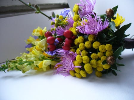 Wild flowers for JACQELINEla - bouqet, yellow, blue, colors, pink, jacqelinela, flowers, colorful, nature, red, green, gift, wild