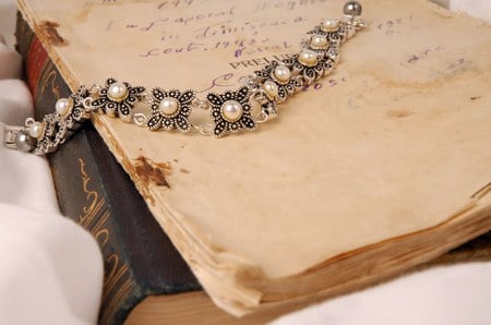 Still life - abstract, elegant, photography, books, still life, silver, old, bracelet, perls