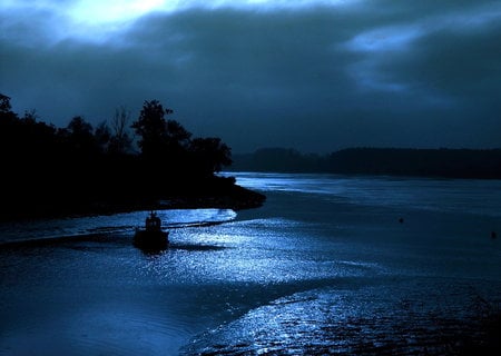 BLUE MOONRISE - ocean, beach, blue, night, moonrise