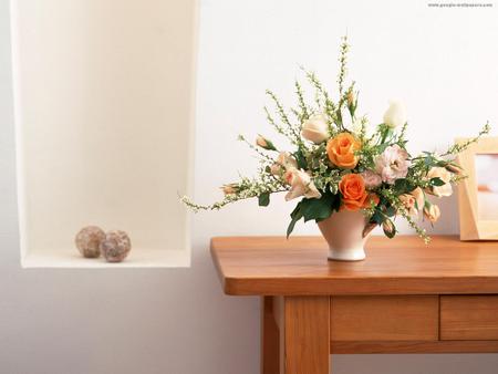 still life 1 - beautiful, mirror, table, room, flowers, vase