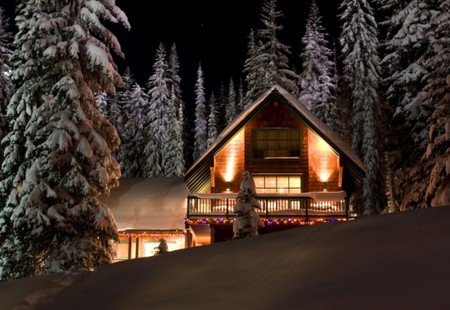 Winter House - at night, picture, beautiful, winter, house