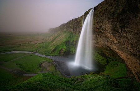 Breathless landscape - high altitude, river, green, waterfall, grass