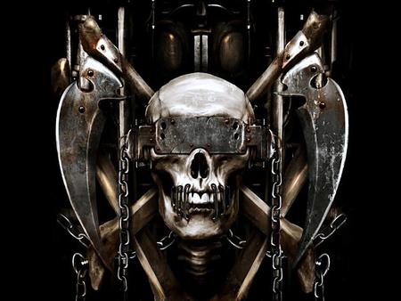 Tormented Soul - skull, blades, metal, bones, rivets, fantasy, chains, staples, artwork