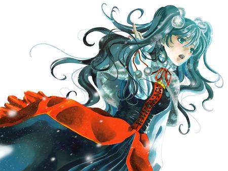 Hatsune Miku - virtual, miku, vocaloids, song, singer, red, cool, awesome, vocaloid, anime, twintail, skirt, aqua hair, painting, snow, hatsune, black, cute, beautiful, hot, girl, anime girl, white, thighhighd, program, aqua eyes, artistic, pretty, snowflakes, aqua, beauty, drawing, dress, art, diva, nice, sexy, idol, music, hatsune miku