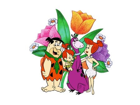 Flintstones family - flower, family, cartoon, tv, flintstones