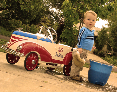 Car Wash - boy, bucket, car, people