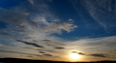 Winter sunset - sky, forest, winter, clouds, sunset, sun, hdr