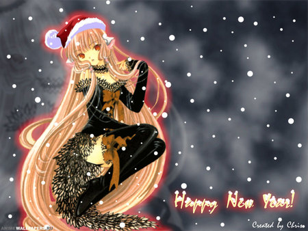 happy new year from chobits - anime, girls, chobits, snow