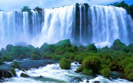 Waterfall - trees, nature, waterfall, sky