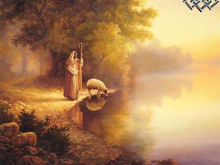 Sweet shepherd - lake, forest, jesus christ, religion, god, christianity, lamb, shepherd