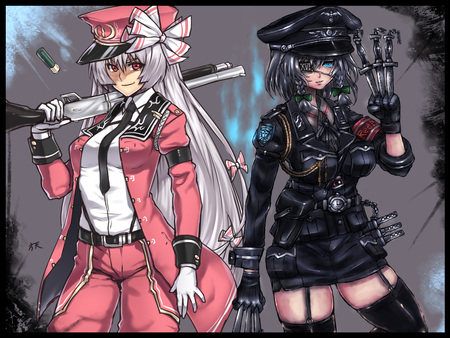 Anime - touhou, shotgun, pink, anime, eyepatch, black, knifes