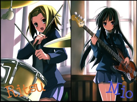 mio and ritsu - k-on, anime, mio, ristu