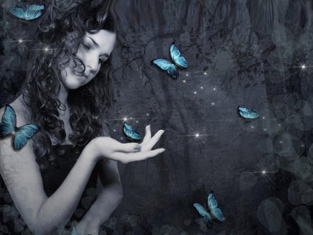 BLUE BUTTERFLIES - design, female, blue, butterflies