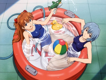 neon genesis - women, girl, female, swimsuit, water, anime girl, neon genesis, anime, pool