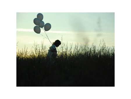 Girl with balloons - nature, sky, balloons, girl, field