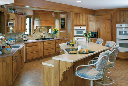 Pine kitchen - fancy, elegant, wood, breakfast, food, home, flowers, dinner, fruits, house, floor, popular, arhitecture, white, lights, pine, kitchen