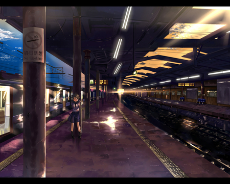 Waiting - girl, anime, train, station