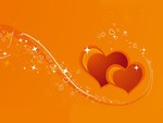 Red hearts on orange background