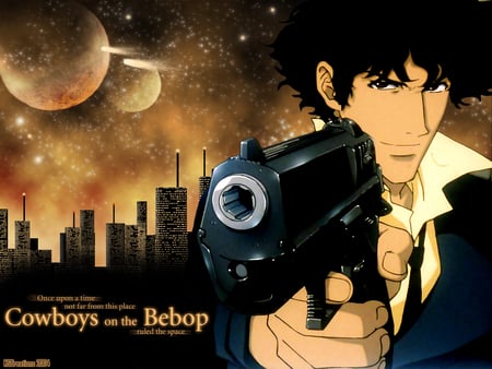 space cowboy - anime, cowboy bebop, spike, guns, space