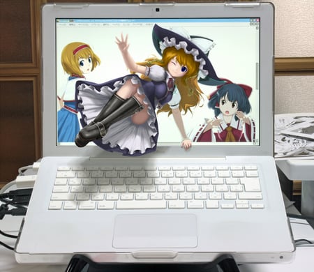 pop out - anime, computer, 3 girls, 3d