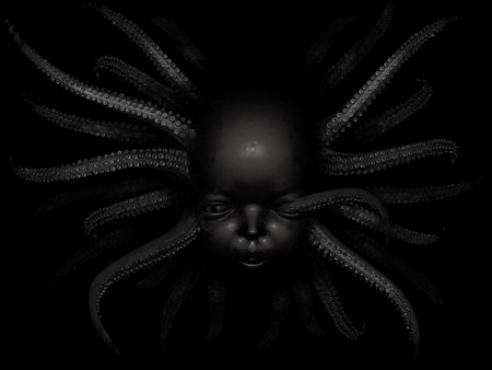 Fear - face, black, dark, 3d, abstract