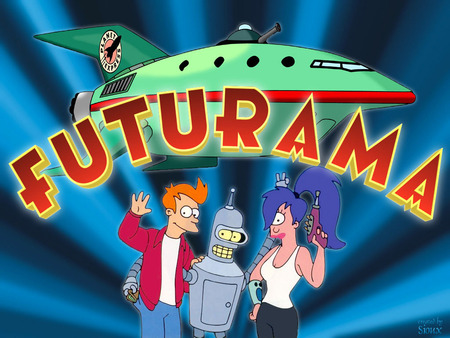 Futurama Characters - lea, bender, ship, cartoon, future, space, fry