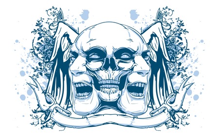 faces - abstract, face, blue, skull