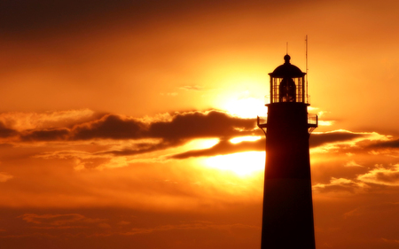 Golden Sunset - nature, sky, lighthouse, seascape, photography, golden, sunset